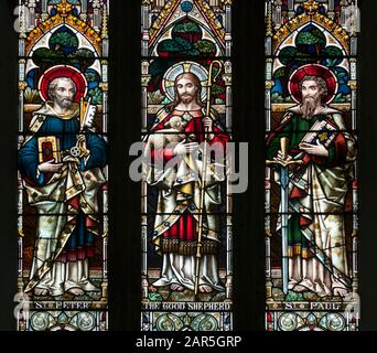 The east window, St. Peter and St Paul`s Church, Hannington, Northamptonshire, England, UK Stock Photo